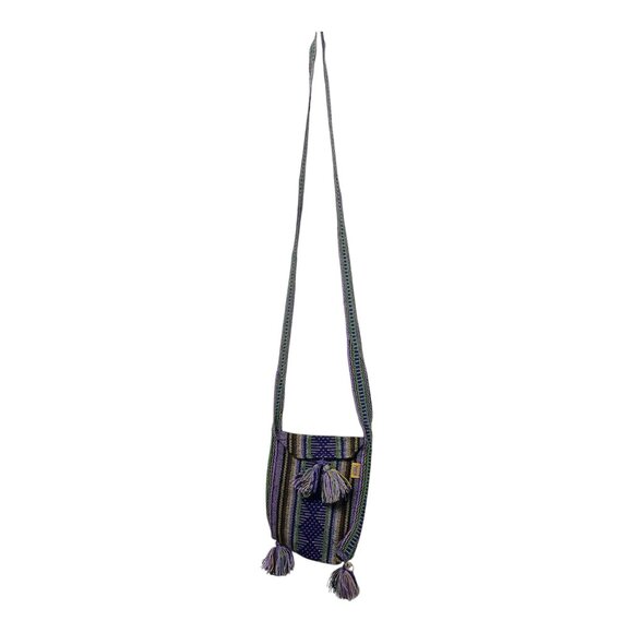 Handwoven Purple Multicolor Cotton Ethnic Crossbody Bag With Tassels Striped Boh - Picture 4 of 4